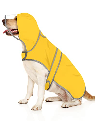 HDE Dog Raincoat with Clear Hood Rain Jacket Poncho for Small Medium Large Dogs Yellow - L - color: Yellow, size: Large