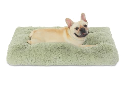 Bedfolks Waterproof Crate Bed, Plush Pad With Removable Cover, Faux Fur for Medium Dogs, Fluffy Washable Kennel 29"x21", Sage Green - color: Sage Green, size: Medium(29x21'')