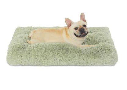 Bedfolks Waterproof Crate Bed, Plush Pad With Removable Cover, Faux Fur for Medium Dogs, Fluffy Washable Kennel 29"x21", Sage Green - color: Sage Green, size: Medium(29x21'')