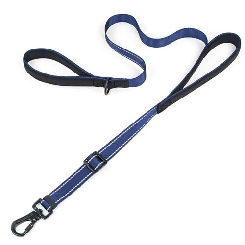 Reflective Double Handle Dog Leash for Large Dogs, Heavy Duty Adjustable Leash with Soft Padded Handles, Traffic Control Training Lead for Walking, Running (Royal Blue, L) - color: Royal Blue, size: L