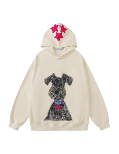 Aelfric Eden Dog Graphic Hoodie Oversized Cute Star Sweatshirt Unisex Y2k Casual Hooded Pullover - color: Apricot, size: Small