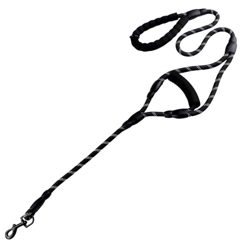 Heavy Duty Dog Leash with 2 Comfortable Padded Handles, Reflective Double Handle Dog Leash Lead for Small Medium Large Dogs Walking Training Running (Black, 5FT) - color: Black, size: 5FT