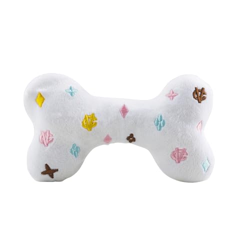 Haute Diggity Dog Chewy Vuiton Bone Plush Squeaky Dog Toy, Soft Durable Designer-Inspired Stuffed Puppy Chew Toys for Small & Medium Dogs, Machine-Washable (White) Large - color: White Bone, size: Large