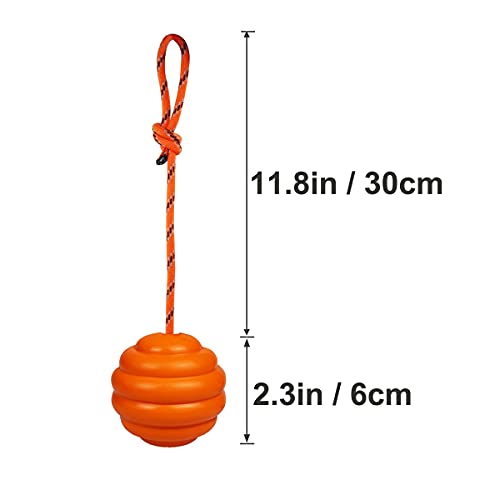 K9 Training Ball with Rope - Indestructible Dog Toy for Training, Pull, Throw, Tug & Fetch - Belgian Malinois Gifts (Pure Orange) - color: Pure Orange