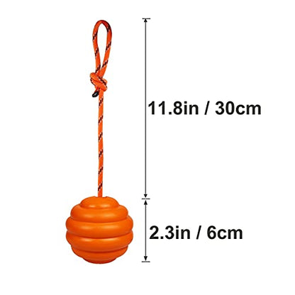 K9 Training Ball with Rope - Indestructible Dog Toy for Training, Pull, Throw, Tug & Fetch - Belgian Malinois Gifts (Pure Orange) - color: Pure Orange