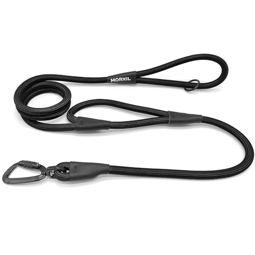 Rope Dog Leash with Two Handles, 6 Foot Heavy Duty Dog Leash with Aviation Aluminum Auto Locking Carabiner, Strong Nylon Pet Lead for Small, Medium, Large Dogs (Black, 6FT-Two Handle) - color: Black, size: 6 Foot Two Handle