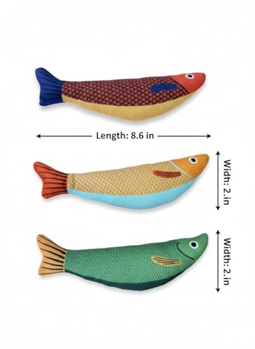 Cat Toy Saury Fish, 3-Pack (Green, Yellow, Orange), Catnip & Bell Sound, Soft & Durable, Interactive Kitten Toy for Indoor Cat Exercise, 8.7 Inches, Suitable for All Cat Breeds