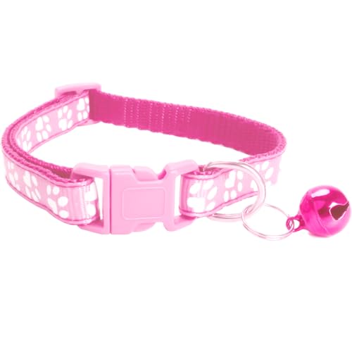 MJIYA Cat Collar with Bell, Breakaway Grid Collar with Plastic Buckle, Light Adjustable, Nylon, Kitty Collars - color: Pink