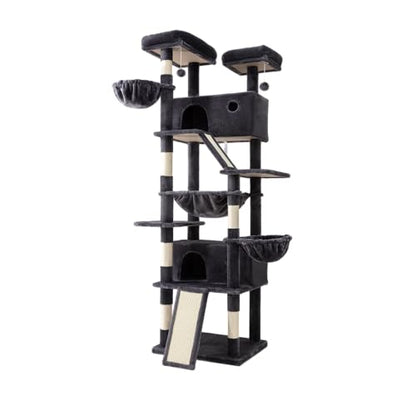 SHA CERLIN 81in Multi-Level Tall Cat Tree Tower for Indoor Kitties/Larger Cat Condo Furniture with Hammock/Cozy Pussycat Perches/Sisal Scratching Posts/Pet House/Wide Base/Dark Grey - color: Dark Grey