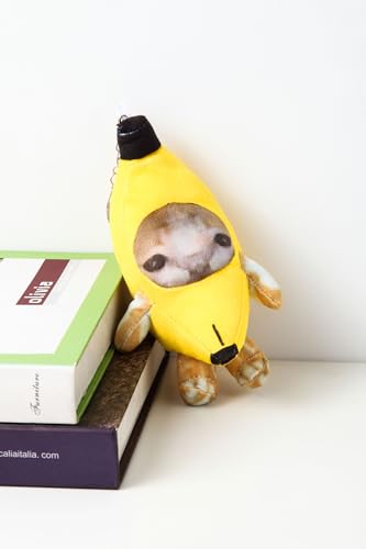 Crying Banana Cat Plush Keychain, Happy Funny Baby Sound Cat Stuffed Animal Ornaments - color: Happy