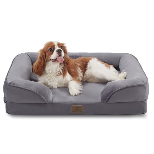 Bedfolks Orthopedic Dog Bed, Waterproof Dog Sofa Bed for Medium Dogs, Egg Foam Pet Couch Bed with Removable Washable Cover and Nonslip Bottom, Dark Grey - color: Dark Grey, size: 28.0"L x 23.0"W x 6.5"Th