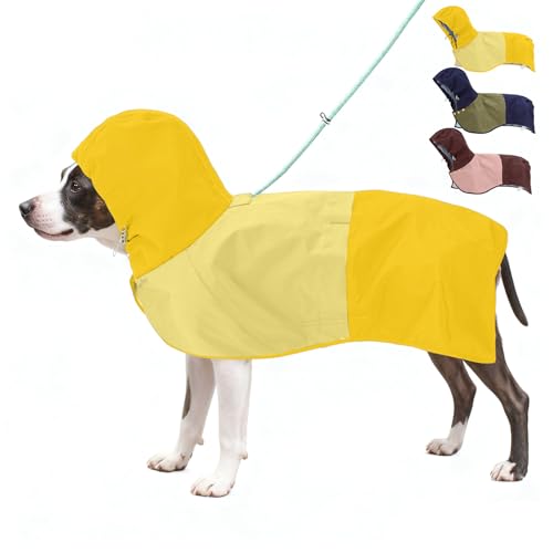 Waterproof Dog Raincoat with Hood, Extended Coverage Rain Jacket for Large Dogs, Wind-Resistant Secure Fit with Leg Straps, Reflective, Leash Hole, Easy Hook & Loop Fastener On/Off, Yellow, XL - color: Yellow, size: X-Large