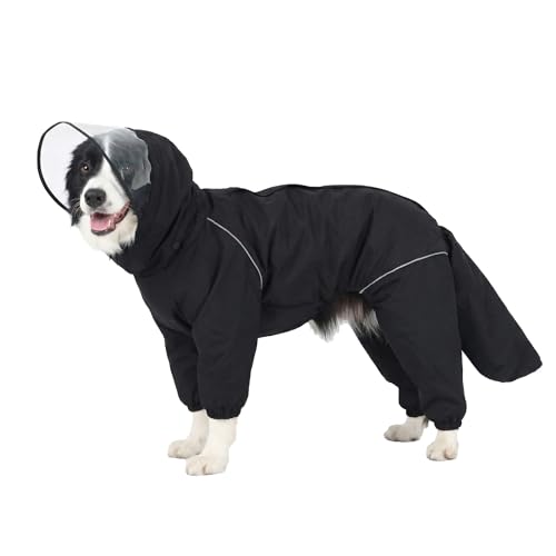 Dog Raincoat for Medium Large Dogs,rain Jacket Coat, Full Leg Coverage Waterproof Rain Suit with Detachable Hood & Tail, Reflective Strips, Snag-Free Top Zipper (Black for Girl, Medium) - color: Black for Girl, size: Medium