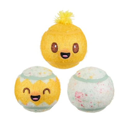 Barkbox Play Hatch Rubber Tennis Balls for Dogs & Puppies | Trio of Squeaky Fetch Balls for Bounce, Chase & Play | Durable, Engaging & Fun for Playful Pups - color: Play Hatch