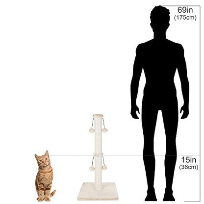 Dimaka 29'' Cat Scratching Post, Natural Sisal Rope Scratch Post with 4 Teasing Toy Balls for Large Cats (Beige) - color: Beige