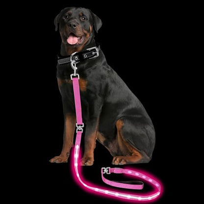 Light up Dog Leash for Night Walking - USB C Rechargeable - Waterproof - Dog Leashes with Flashlight - LED Leash for Dogs - 6Ft, Pink - color: Pink