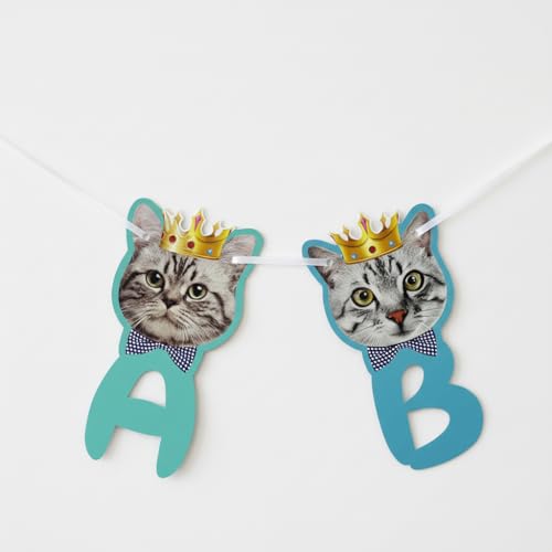 Cat Birthday Cake Topper & Paper Garland Banner Set – 12 Pc Kitten Cupcake Picks + 10ft Pennant, Reusable Indoor/Outdoor Party Decor for Cats & Kids (Banner Set) - size: Cat Birthday Banner Set