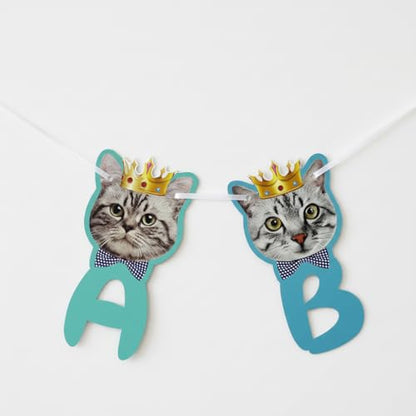 Cat Birthday Cake Topper & Paper Garland Banner Set – 12 Pc Kitten Cupcake Picks + 10ft Pennant, Reusable Indoor/Outdoor Party Decor for Cats & Kids (Banner Set) - size: Cat Birthday Banner Set