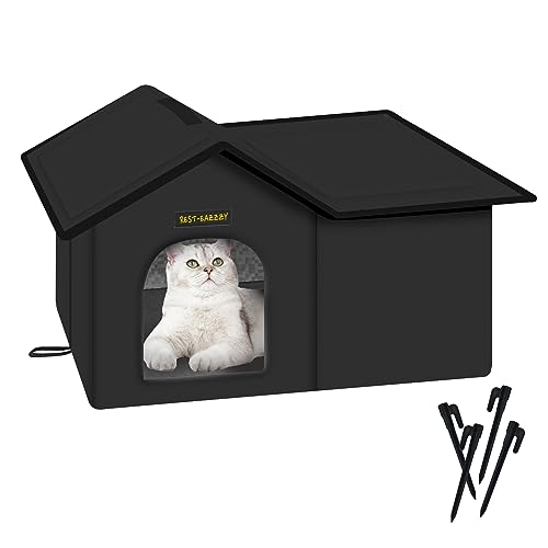 Rest-Eazzzy Cat House for Outdoor Cats, Weatherproof and Insulated Feral Cat House with Mat and Clip, Easy to Put Together, Selfwarming Cat Shelter for Summer (Black, Waterproof House-L) - color: black, size: waterproof house-L