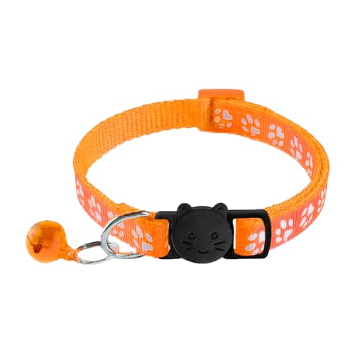 2 Pack Breakaway Cat Collars with Bells, Reflective Design and Claw Print Design, Safety Buckle Kitten Collars Adjustable from 7.5 to 12.5 Inches (Orange) - color: Orange