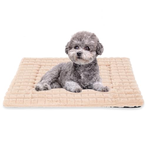 Dog Bed Washable Crate Mattress,Anti-Slip Memory Foam Soft Warm Pet Cushion for Small Medium Dogs, Calming Fluffy Sleeping Kennel Pad XH082 (30''x20'',Apricot) - color: Apricot, size: 30''x20''