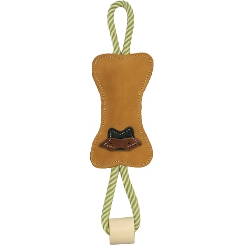 Natural Suede Leather and Rope Chew Toy with Bone Design for Medium and Large Dogs | Durable Interactive Play Toy | Great for Fetch, Tug and Daily Chewing Fun - style: Bone Shape