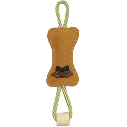 Natural Suede Leather and Rope Chew Toy with Bone Design for Medium and Large Dogs | Durable Interactive Play Toy | Great for Fetch, Tug and Daily Chewing Fun - style: Bone Shape