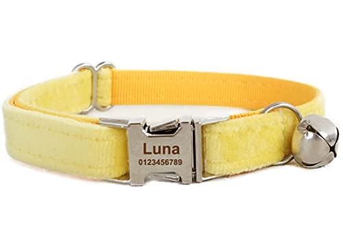 Cat Collar Personalized with Name Phone Number Engraved,Customized with Bell for Small Dogs Puppy Kitten - color: Yellow, size: S (6"-10")
