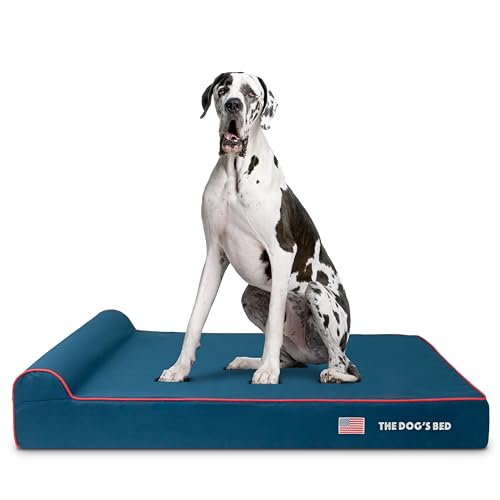 The Dog’s Bed Orthopedic Memory Foam Dog Bed with Headrest, Calming Surface – CertiPUR-Certified Foam, Oxford Fabric, Blue with Red Trim USA Flag, XXL, 6-Inch - color: Blue with Red Trim US Flag, size: XXL (6" deep)