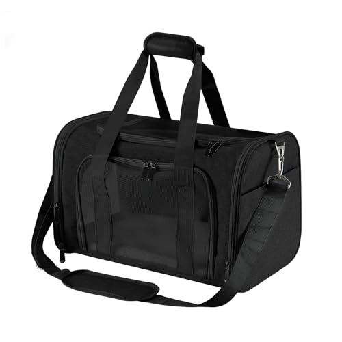 Roaringkitty Travel in Style: Portable Pet Carrier for Small Pets up to 15 Lbs- Airline Approved, Collapsible & Comfortable cat/Puppy Soft Sided Bag (Black)