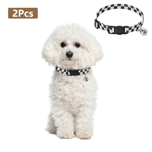 Black White Checkerboard Classic Kitten Collar 2 Pack Collar for Puppy Adjustable 10.6 to 17.1 Inches - color: Black White Checkerboard Classic