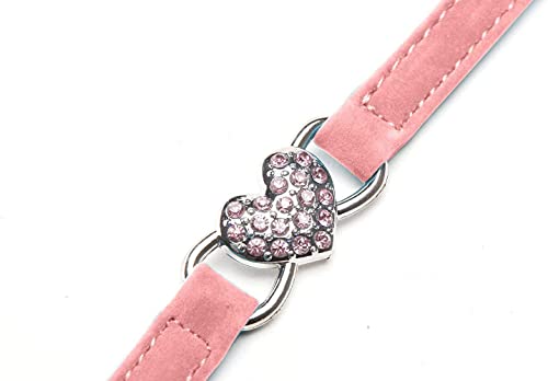 CHUKCHI Pink Soft Velvet Safe Cat Adjustable Collar with Crystal Heart Charm and Bells 8-11 Inches(Black+Pink) - color: Black+Pink
