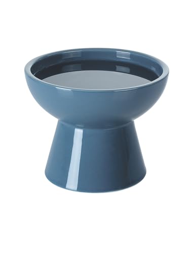 LoeJan Elevated Cat Food and Water Bowls Set, Extra Wide and Raised Ceramic Feeder, Anti-Vomit Whisker-Free Pressure Feeding Bowl for Kittens Adult Small Dogs (Deep Blue) - color: Deep Blue, size: Single (Water Bowl)