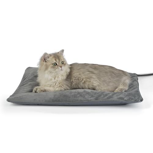 Outdoor Heated Cat Bed, Soft Pet Heating Pad with Steel-Wrapped Cord, Outside Pet Warmer for Feral Cats and Dogs, 19.7" x 15.7", 40 Watts - color: Gray, size: 19.7"L x 15.7"W