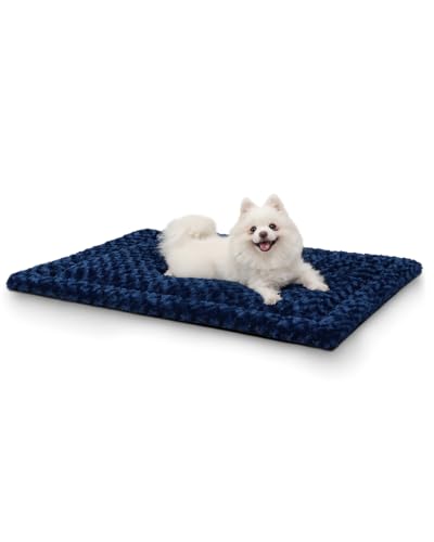 Washable Dog Bed Reversible Dog Beds for Crate Soft Fluffy Kennel Pad Anti-Slip Pet Sleeping Mat for Large Jumbo Medium Small Dogs (Blue, 30.00" x 19.00" x 1.50") - color: Blue, size: 30.00" x 19.00" x 1.50"
