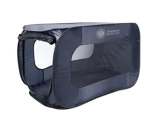 AKC 32-Inch Pop-Up Dog Kennel – Lightweight Travel Crate for Small Dogs – Foldable Indoor/Outdoor Pet Enclosure with Mesh Sides - color: Blue