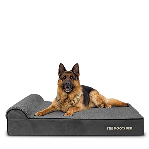 The Dog’s Bed Orthopedic Memory Foam Dog Bed with Headrest, Calming Surface – CertiPUR-Certified Foam, Plush Fabric, Grey Plush, XL, 6-Inch - color: Grey Plush, size: XL (6" deep)