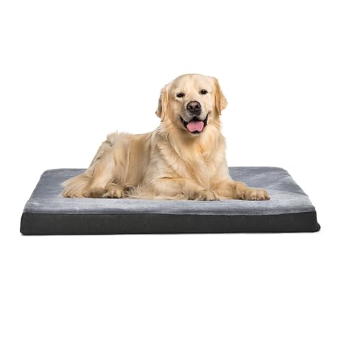 Amazon Basics Washable Dog Bed with Cooling Gel Memory Foam, Pressure-Relief Support for Dogs up to 120lbs, Non-Slip Bottom, Removable Cover, Giant Sized (50" x 34"), Grey - color: Grey, size: Giant, style: Mattress Bed
