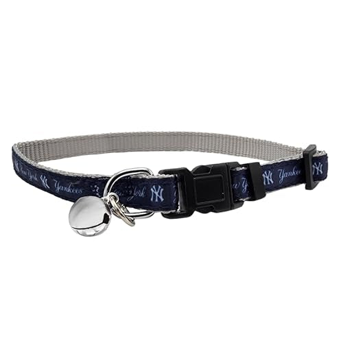 Pets First MLB Cat Collar New York Yankees Satin Cat Collar Baseball Team Collar for Dogs & Cats. A Shiny & Colorful Cat Collar With Ringing Bell Pendant - color: New York Yankees