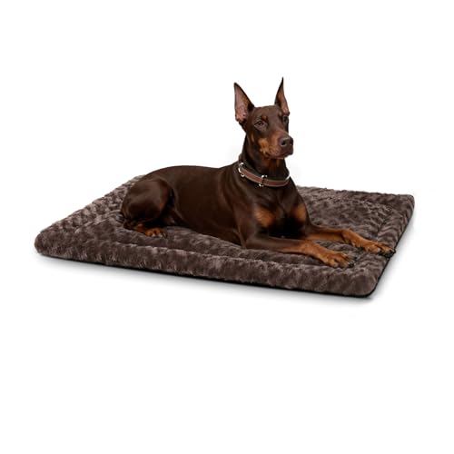 Washable Dog Bed Reversible Dog Beds for Crate Soft Fluffy Kennel Pad Anti-Slip Pet Sleeping Mat for Large Jumbo Medium Small Dogs (Brown, 48.00" x 30.00" x 1.50") - color: Brown, size: 48.00" x 30.00" x 1.50"