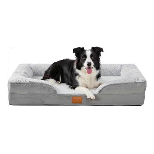 Orthopedic Memory Foam Large Dog Bed,Waterproof Small Pet Beds,Washable Removable Cover Dog Couch,Support for Joint Pain. (Grey, Large) - size: Large