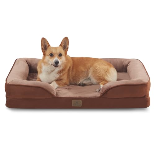 Bedfolks Orthopedic Dog Bed, Waterproof Dog Sofa Bed for Large Dogs, Egg Foam Pet Couch Bed with Removable Washable Cover and Nonslip Bottom, Brown - color: Brown, size: 35.0"L x 25.0"W x 6.5"Th