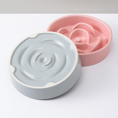 6'' Ceramic Slow Feeder Dog Bowls - Petal Shape Modern Dog Food Dish for Cats and Small Breed Dogs, Puzzle Maze Bowl to Slow Down Eating, Anti-Gulping, Dishwasher & Microwave Safe, Grey - color: Grey, size: 6 inch