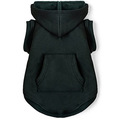 Dog Hoodie Fleece Puppy Clothes Warm Sweater with Hat for Small Dogs Cat Hooded Shirt Kitten Pet Basic Sweatshirt with Pocket Doggie Soft Winter Coat Apparel (Green; S) - color: Green, size: S-(2~7lb) | Chest(~13")