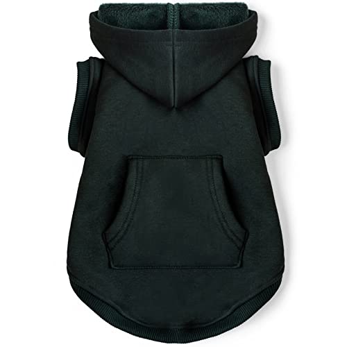 Dog Hoodie Fleece Puppy Clothes Warm Sweater with Hat for Small Dogs Cat Hooded Shirt Kitten Pet Basic Sweatshirt with Pocket Doggie Soft Winter Coat Apparel (Green; M) - color: Green, size: M-(6~9lb) | Chest(~15.3")