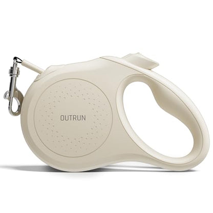 OUTRUN Retractable Dog Leash 16.5 FT Walking Leash up to 55 lb, Strong Nylon Tape No Tangle, Heavy Duty One-Handed Brake Lock Perfect for Small & Medium Sized Dogs and Pets - color: Cream White