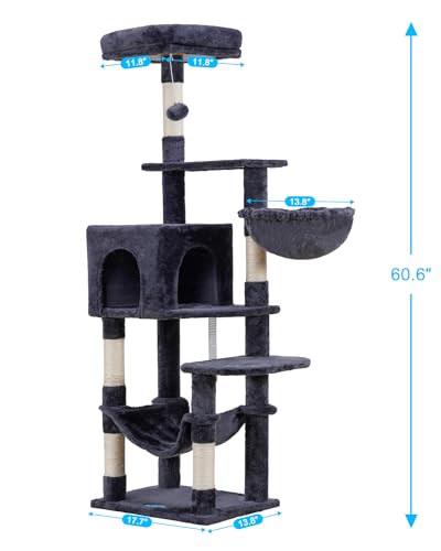 Hey-brother Cat Tree with Large Hammock, Multi-Level Cat Tower for Indoor Cats, Cat Condo with Sisal-Covered Scratching Posts and Top Perch, Smoky Gray MPJ050G - color: Smoky Gray