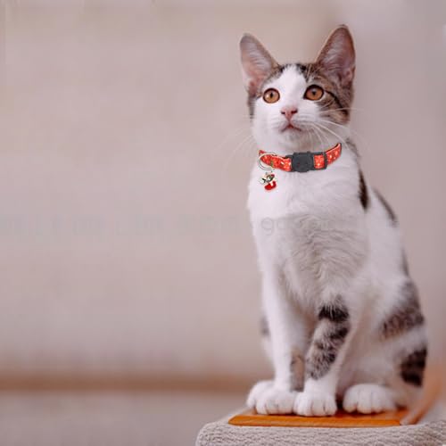 Christmas Cat Collar, Cotton 2 Pack Cat Collar with Bells, Breakaway Collars for Girl Boy Kittens, Christmas - color: Christmas