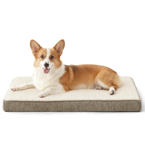 JOEJOY Orthopedic Medium Dog Bed, Washable Dog Crate Bed Medium Sized with Removable Cover, Egg Memory Foam Pet Beds, Beige, 29"x18" - color: Beige, size: M(29"x18")