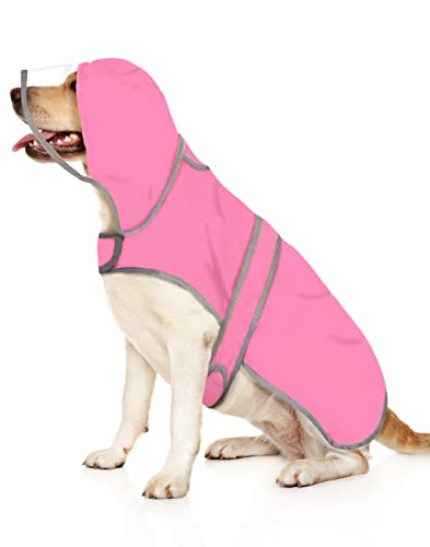 HDE Dog Raincoat with Clear Hood Rain Jacket Poncho for Small Medium Large Dogs Pink - L - color: Pink, size: Large